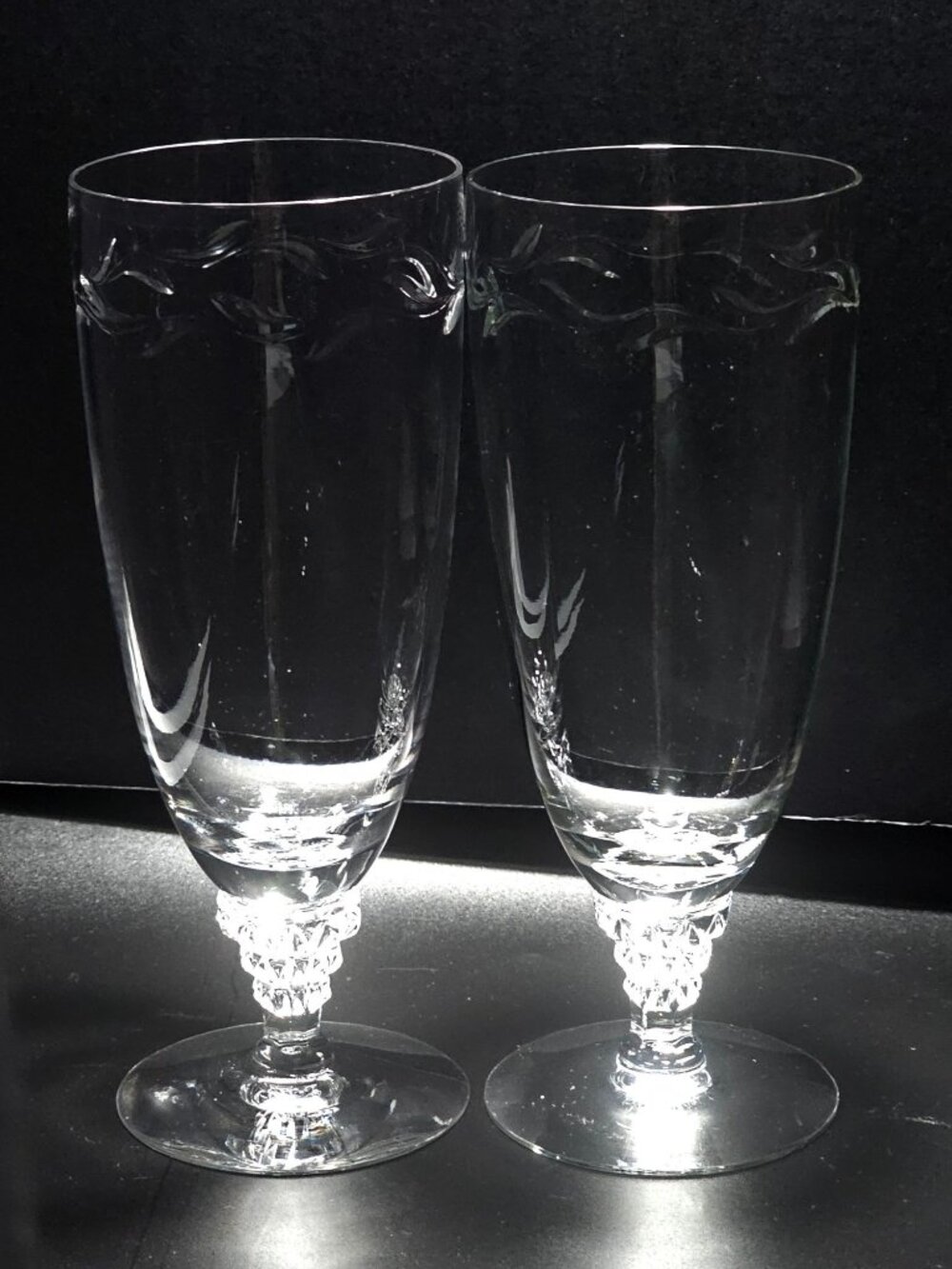 2 Tiffin Franciscan Mimi Ice Tea Glasses cut crystal botanical leaf sculpted - Picture 8 of 8